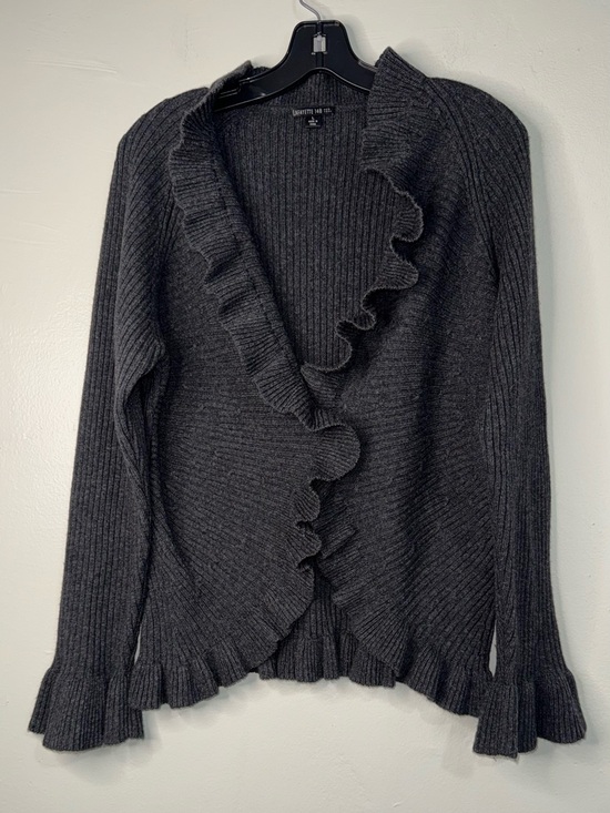 Lafayette 148 New York Sweaters - Lafayette 148 New York Charcoal Ruffle-Trim Knit Cardigan
